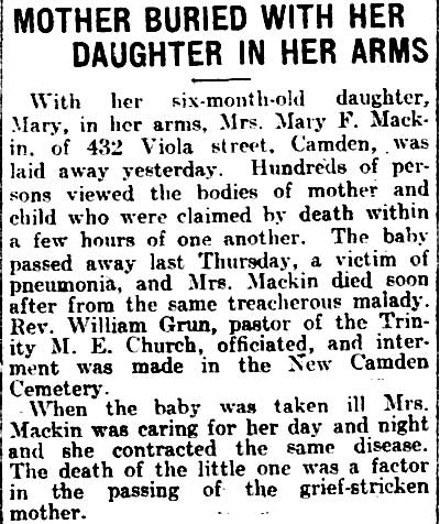 Mother Buried With Her Daughter In Her Arms — Philadelphia Inquirer, March 4, 1914