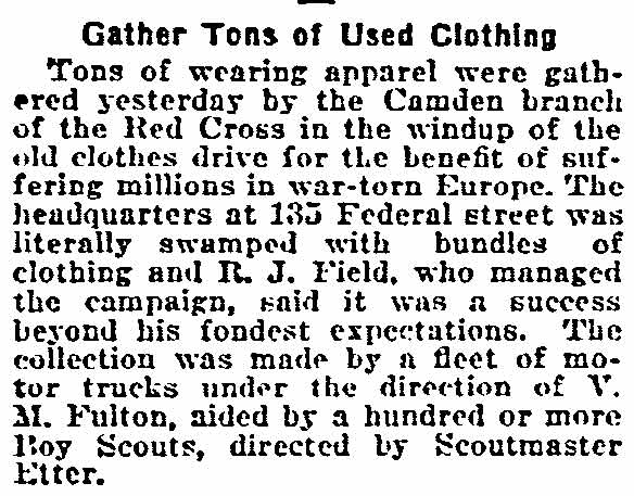 Philadelphia Inquirer, March 30, 1919 — Red Cross clothing drive, V.M. Fulton directing motor truck fleet