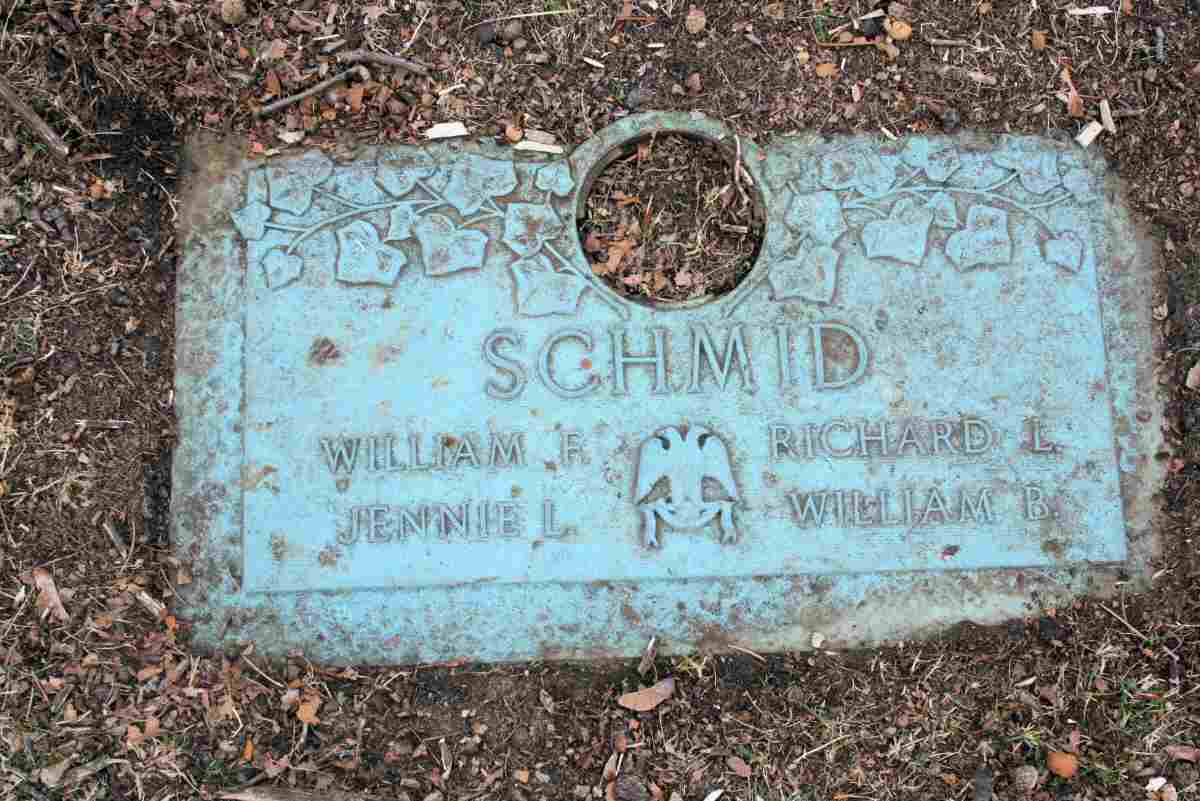 Schmid family grave marker at Bethel Memorial Park, Pennsauken, NJ — William F., Jennie L., Richard L., William B.