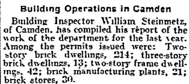 Philadelphia Inquirer, December 21, 1902 — Building Inspector Steinmetz annual report