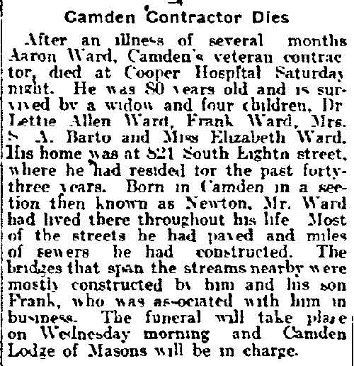 Obituary for Aaron Ward, Camden contractor