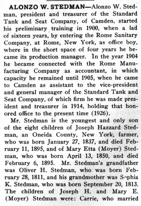 Alonzo W. Stedman biography