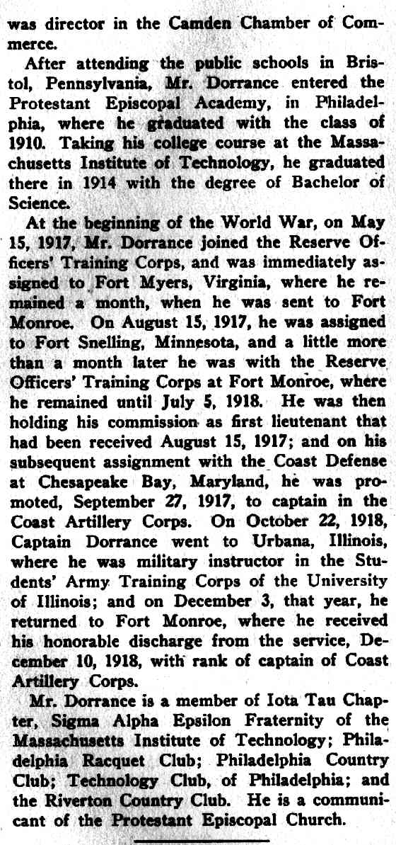 Arthur Calbraith Dorrance biography from South Jersey: A History 1624-1924, page 2