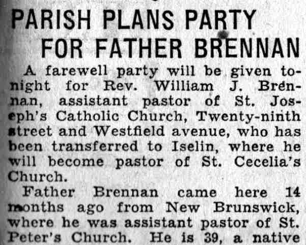 Parish Plans Party for Father Brennan — headline and opening paragraphs