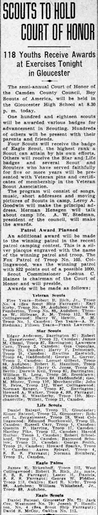 Camden Courier-Post, June 3, 1932, Boy Scouts group photograph