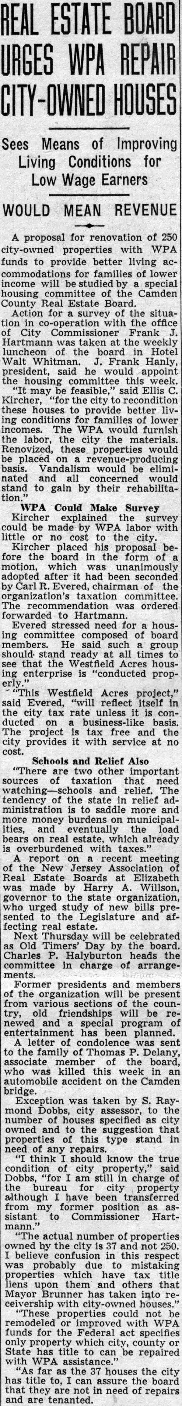 Real Estate Board urges city-owned houses, February 1938