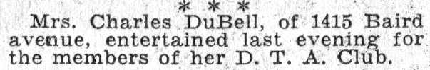 Camden Courier-Post, June 11, 1932 — Mrs. Charles DuBell entertained D.T.A. Club