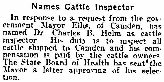 Philadelphia Inquirer, May 22, 1915 — Names Cattle Inspector