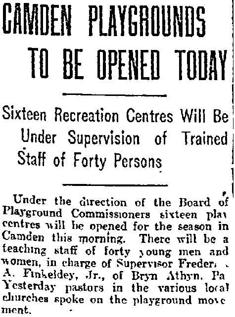 Philadelphia Inquirer June 28, 1915 — Camden Playgrounds