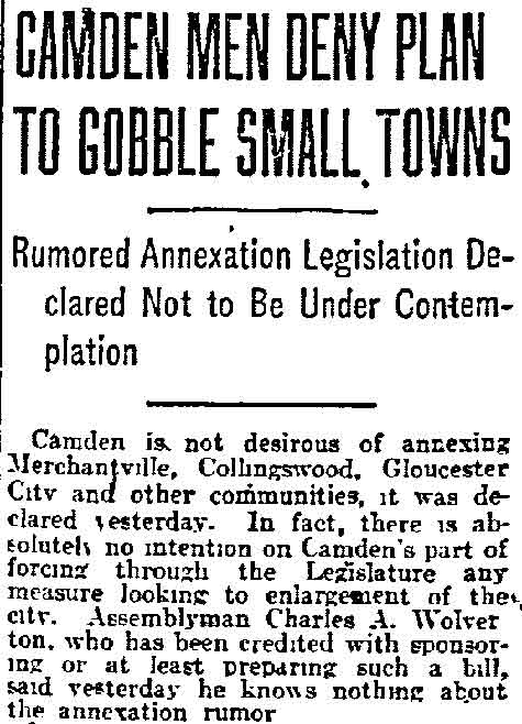 Camden Men Deny Plan to Gobble Small Towns - Philadelphia Inquirer, November 24, 1916