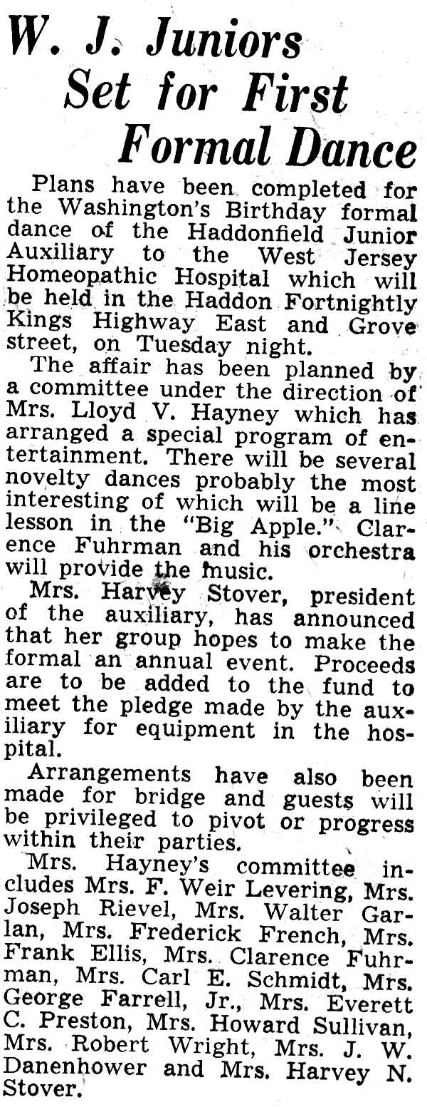 Camden Courier-Post, February 19, 1938 — W. J. Juniors Set for First Formal Dance