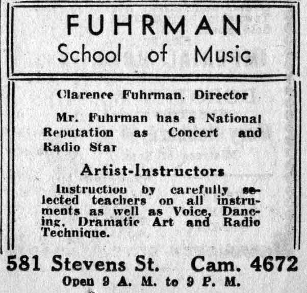Fuhrman School of Music advertisement, February 26, 1938