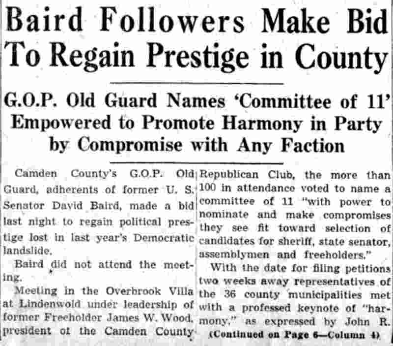 Camden Courier-Post July 24, 1941 - Baird Followers Make Bid To Regain Prestige in County, page 1