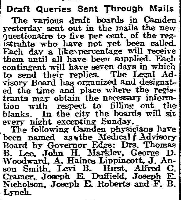 Philadelphia Inquirer, December 16, 1917 — Draft Queries Sent Through Mails
