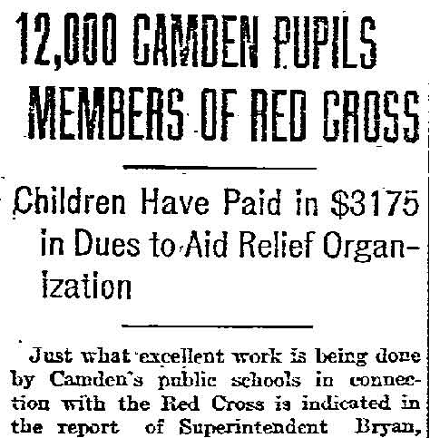 Philadelphia Inquirer clipping, March 17, 1918 — 12,000 Camden Pupils Members of Red Cross (left column)