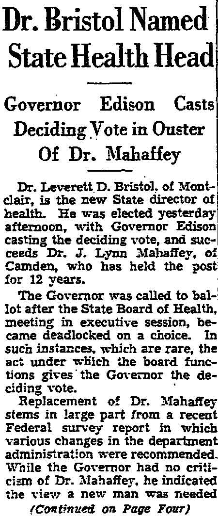 Trenton Evening Times, July 14, 1943 — Dr. J. Lynn Mahaffey article, page 1