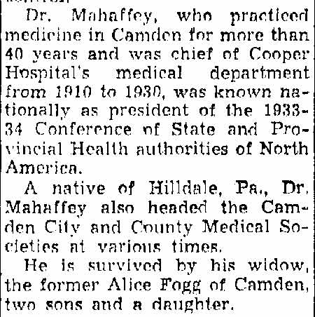 Trenton Evening Times, November 2, 1948 — Dr. J. Lynn Mahaffey obituary, page 2