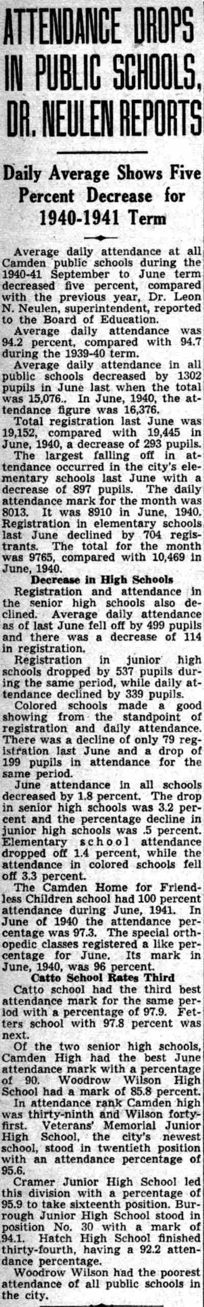 Attendance Drops in Public Schools, Dr. Neulen Reports — July 31 1941
