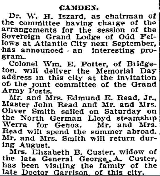 Philadelphia Inquirer, April 14, 1895 — Camden news column, Odd Fellows and Grand Army events