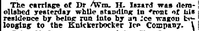 Philadelphia Inquirer, July 8, 1900 — Dr. Iszard's carriage demolished by ice wagon