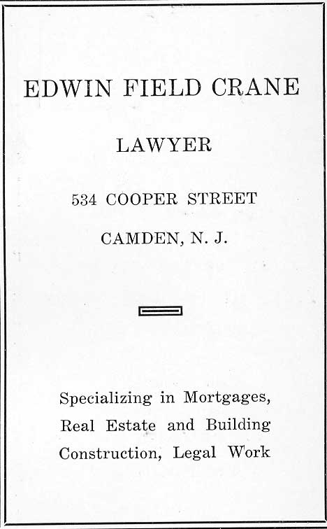 Edwin Field Crane, 534 Cooper Street, Camden High School 1928 yearbook
