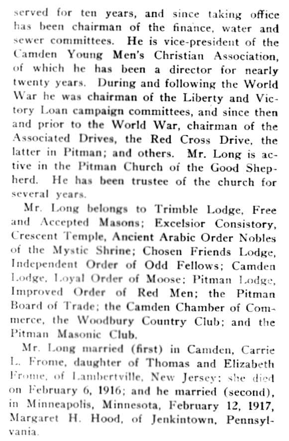 South Jersey: A History 1664-1924 biography of Elmer Ellsworth Long, part 2