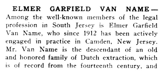 South Jersey: A History 1624-1924, page about Elmer G. Van Name and South Jersey Law School