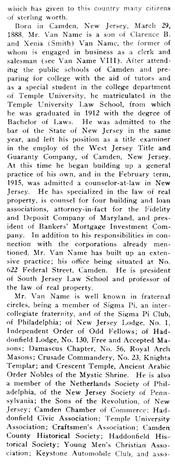 South Jersey: A History 1624-1924, continued page about South Jersey Law School