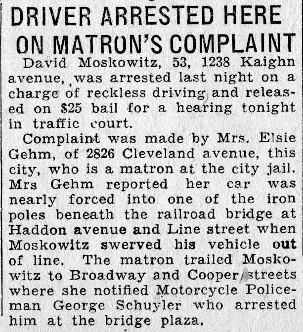 Camden Courier-Post, June 9, 1932 — Driver Arrested Here on Matron's Complaint