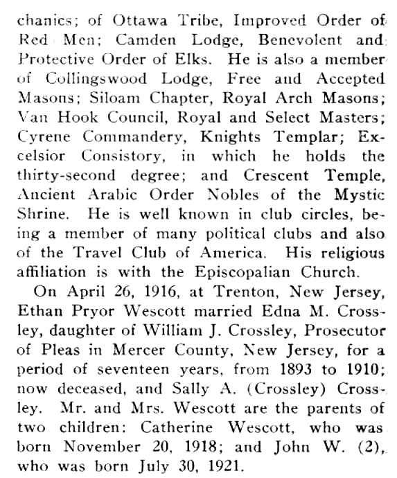 South Jersey: A History 1664–1924 — biography of Ethan Pryor Wescott, column two