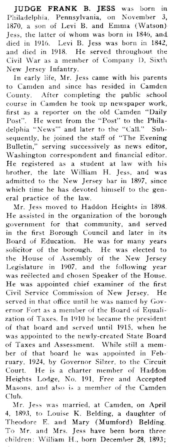 Portrait and biography of Frank B. Jess, page 1