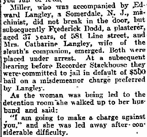 Philadelphia Inquirer clipping, April 15, 1914 — Finds Wife in Room with Another Man (right column)