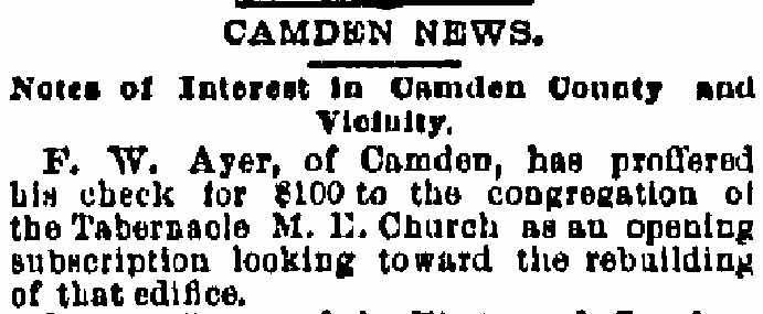 Camden News, Philadelphia Inquirer, August 11, 1885