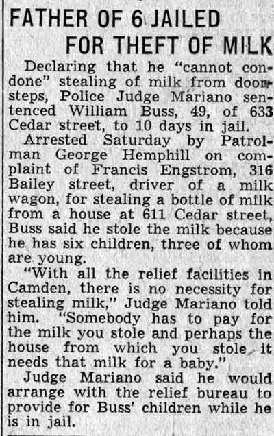 Camden Courier-Post, February 1938 — William Buss, 633 Cedar Street, Police Judge Gene R. Mariano