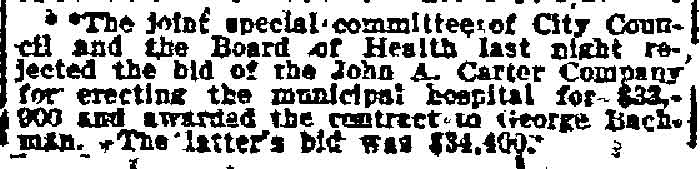 Philadelphia Inquirer, December 23, 1910 — George Bachmann awarded contract for Camden Municipal Hospital