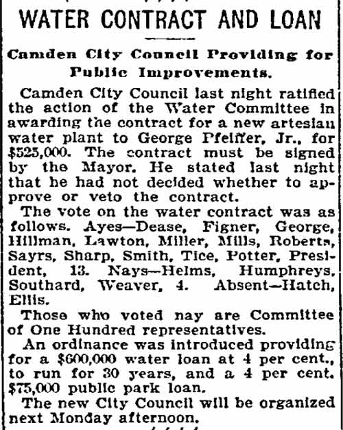 Water Contract and Loan - Philadelphia Inquirer, May 1, 1896