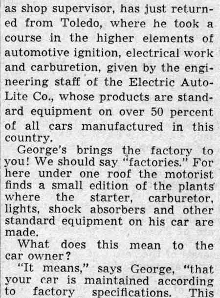 Garage Here Agent for Many Firms article continuation, 1938