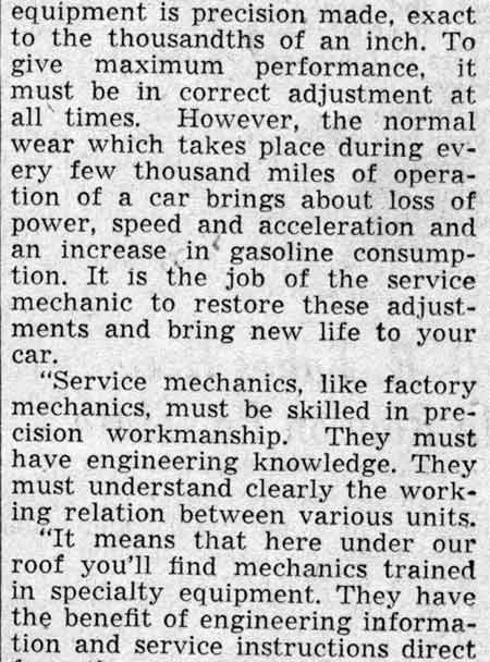 Garage Here Agent for Many Firms article continuation, 1938
