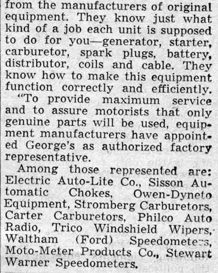 Garage Here Agent for Many Firms article continuation, 1938