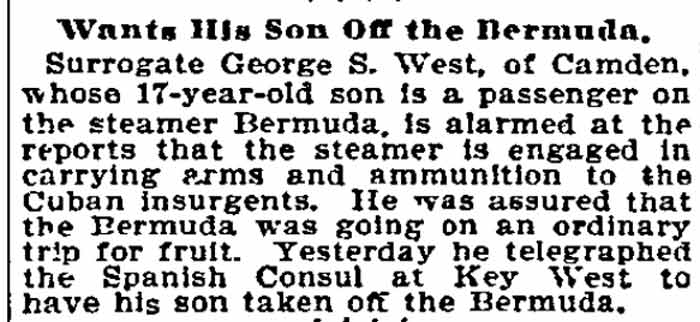 Wants His Son Off the Bermuda, Philadelphia Inquirer, May 1 1896