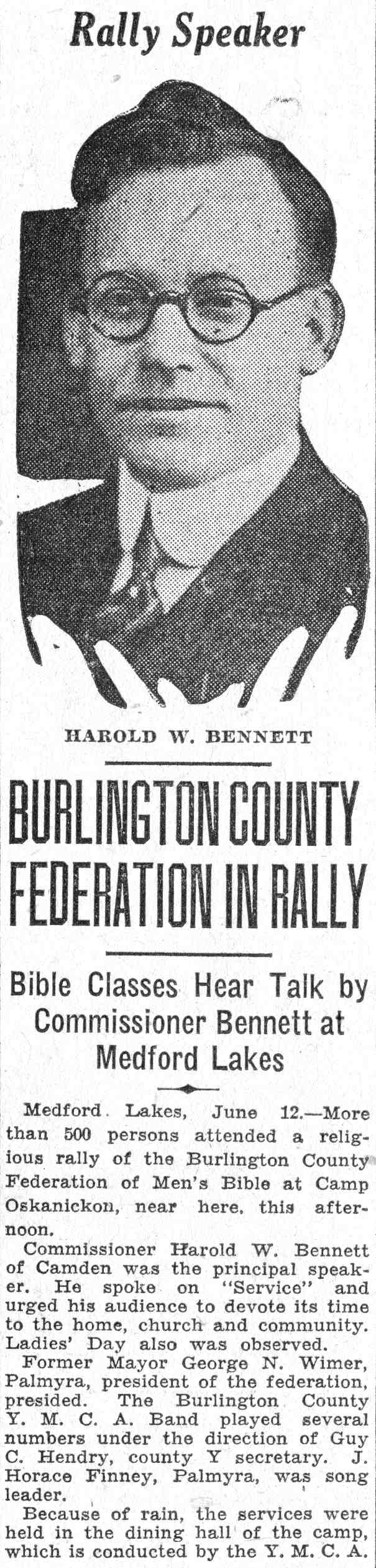 Camden Courier-Post, June 13, 1932 — newspaper clipping