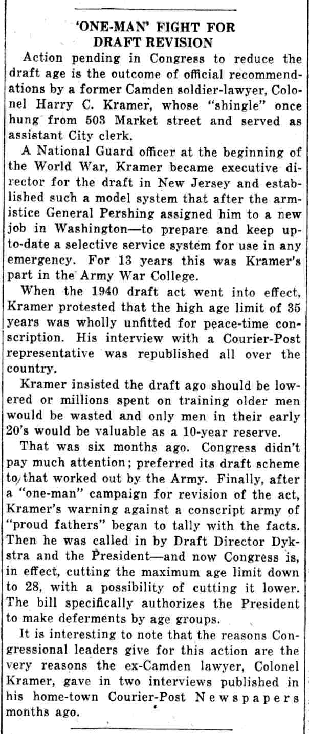 'One-Man' Fight for Draft Revision, Camden Courier-Post, July 4, 1941