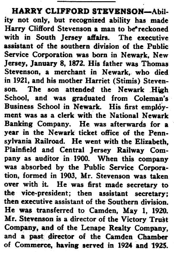Harry C. Stevenson biography continued