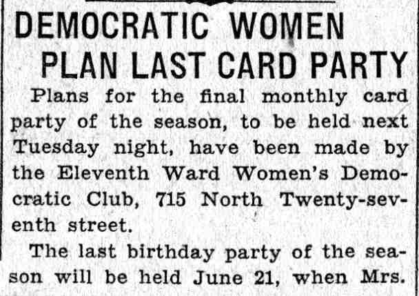 Democratic Women Plan Last Card Party, Camden Courier-Post, June 9, 1932, part 1