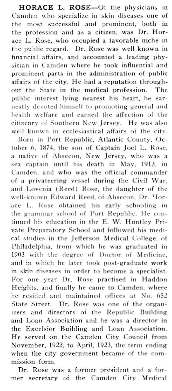 Portrait of Dr. Horace L. Rose from South Jersey: A History 1664-1924