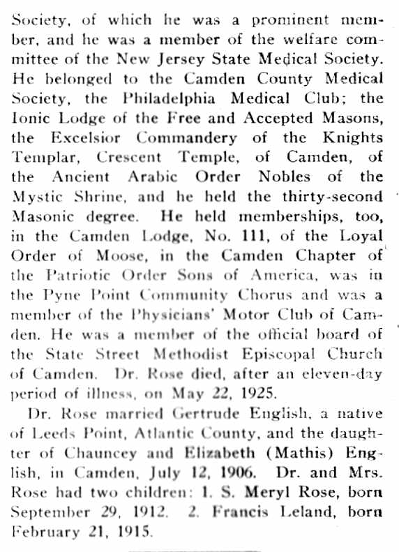 Dr. Horace L. Rose, from South Jersey: A History 1664-1924