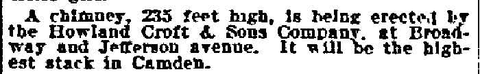 Howland Croft & Sons building 235-foot chimney — Philadelphia Inquirer, July 8, 1900