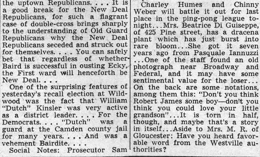 Checked and Double Checked column by Jiminy, Camden Courier-Post February 19, 1938, page 4