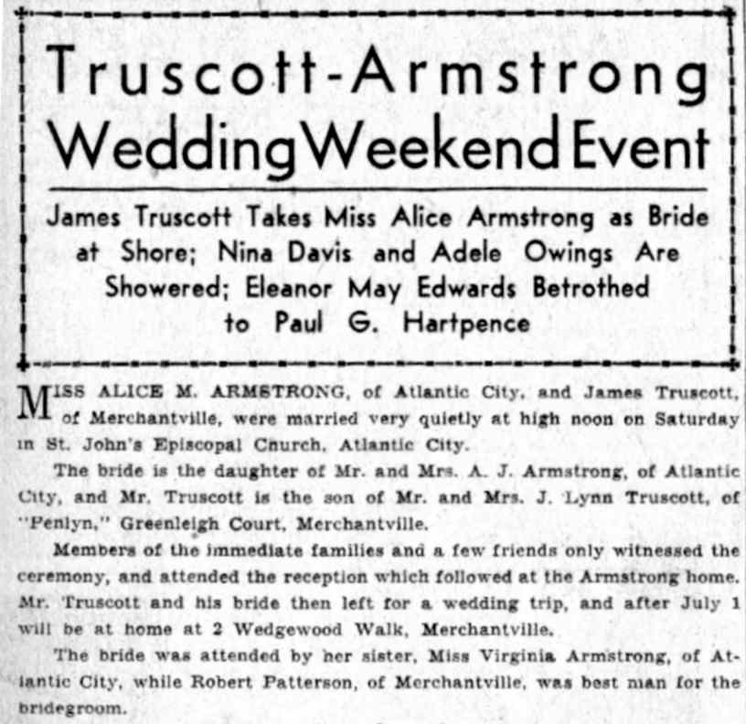Camden Courier-Post, June 6, 1932 — Truscott-Armstrong Wedding Weekend Event