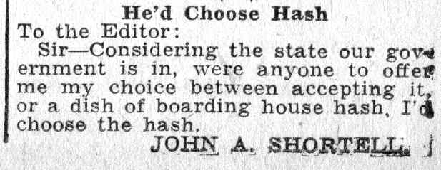 Camden Courier-Post, June 7, 1932 — He'd Choose Hash, letter by John A. Shortell